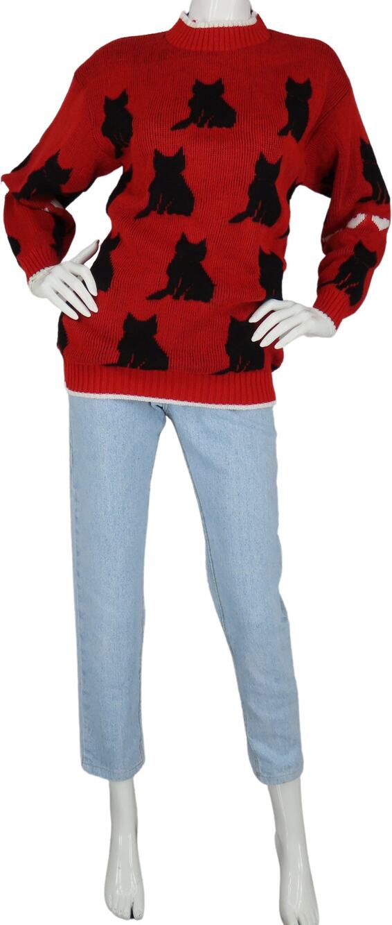 Vintage 80s Cat Print Knit Sweater